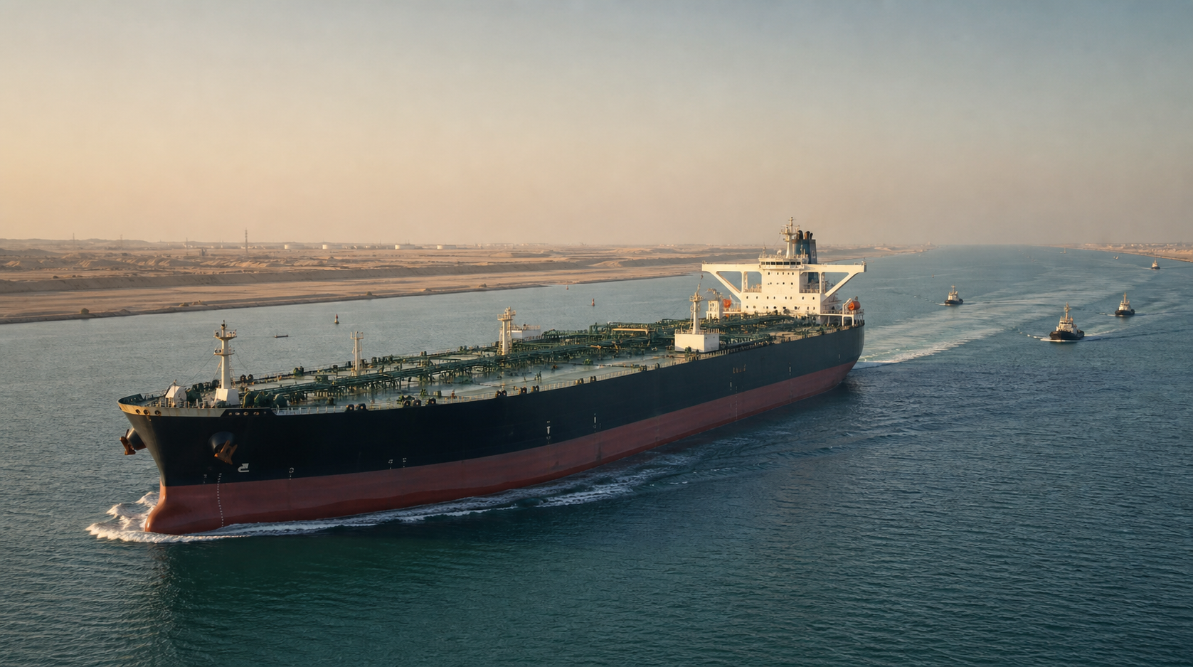 A crude oil tanker moving through a Gulf shipping lane